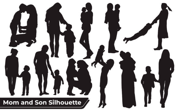 Mom and Son Silhouettes Graphics for Crafts